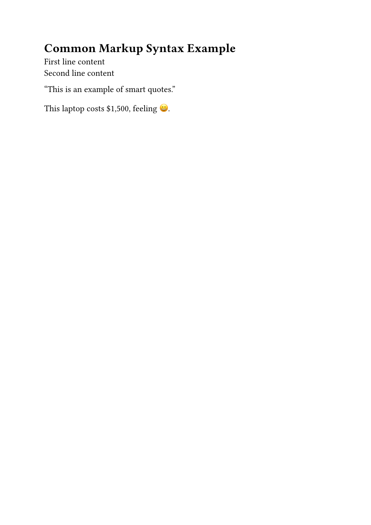 Common markup syntax example output