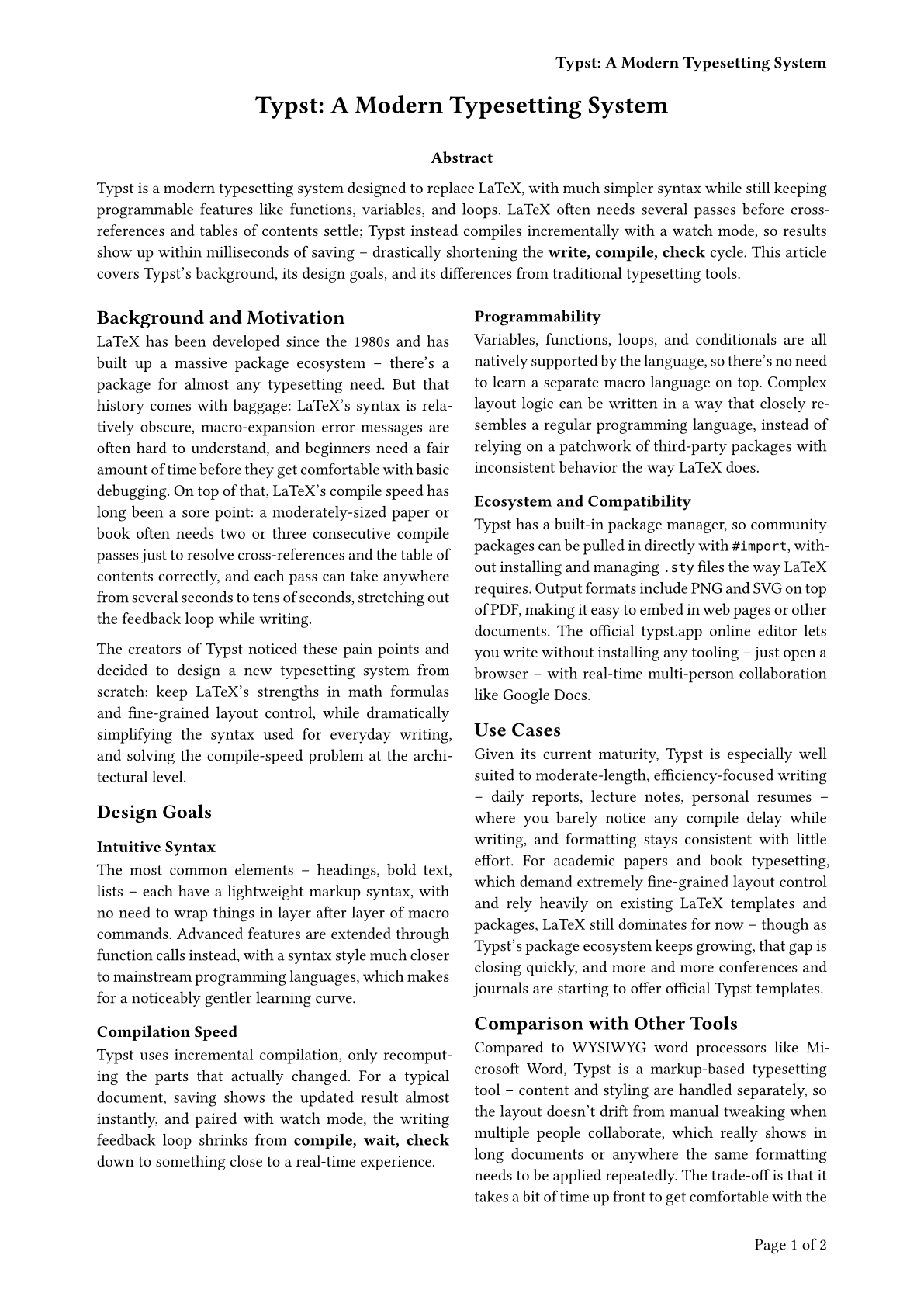 Header and footer example output (page 1)